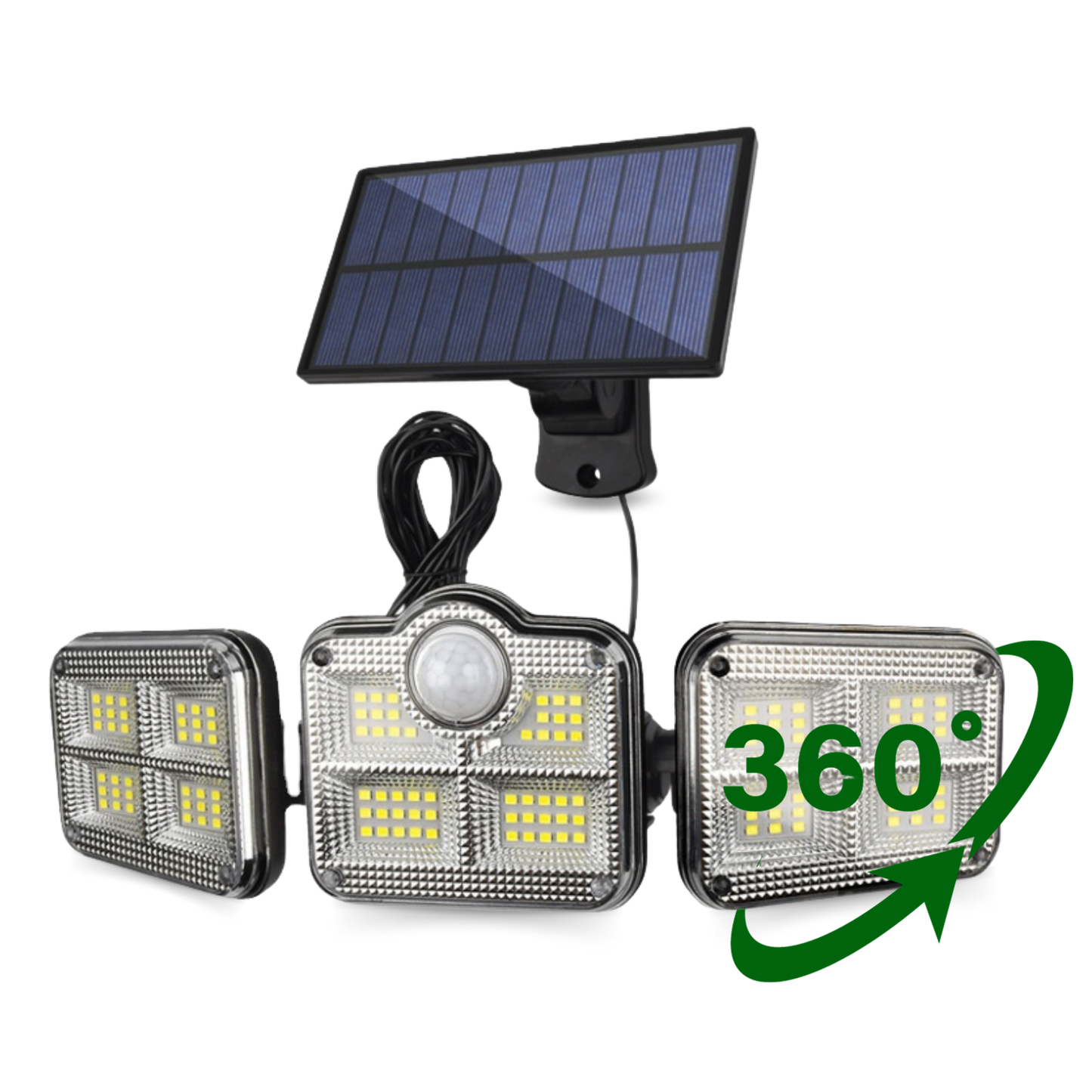 Faretto Led ad Energia Solare con Sensore di Movimento e 3 Luci Rotanti a 360°